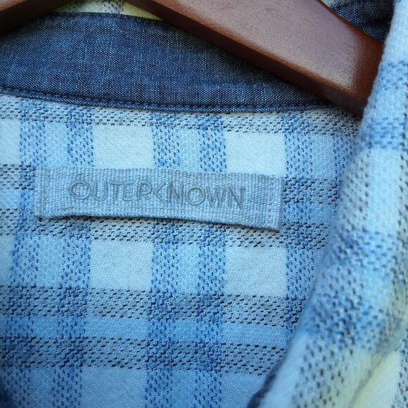 Outerknown Mens Long-Sleeve Button Up Flannel Shirt Blue/White Plaid Sz M - Picture 6 of 8